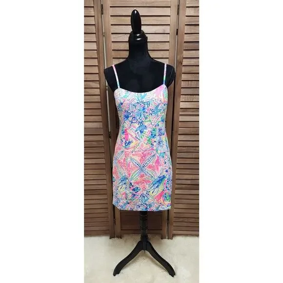 Lilly Pulitzer New Shelli Stretch Shift Dress Dancing On The Deck Pink Size 12 - Picture 2 of 8